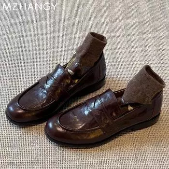 Женские туфли-лоферы на плоской подошве, дизайнерские туфли из кожи в стиле ретро, тренд 2024 года, классическая обувь для женщин, новое платье для прогулок, женские туфли Zapatillas 36 коричневый