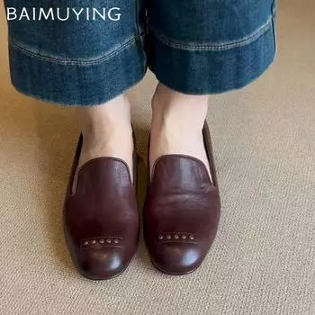 Женские туфли-лоферы на плоской подошве, дизайнерские элегантные туфли из искусственной кожи, новый бренд 2025 года, трендовая зимняя мода, классическое платье, женские туфли 35 чёрный