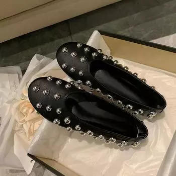 Женские туфли-лоферы на плоской подошве, кожаные повседневные туфли на мелкой подошве, весенние модные сандалии 2025 года 35 чёрный