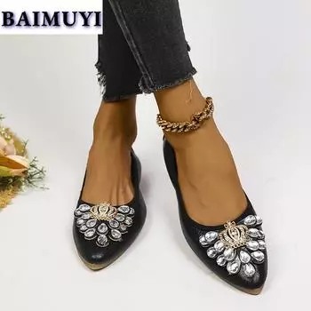 Женские туфли-лоферы на плоской подошве с острым носком и кристаллами, тренд 2025 года, сексуальные новые роскошные туфли из неглубокой кожи, элегантные дизайнерские туфли Mujer Zapatos 35 серебряный