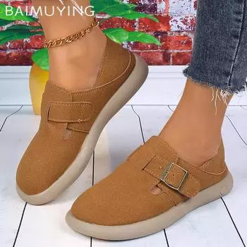 Женские туфли-лоферы на плоской подошве, замшевые дизайнерские туфли с пряжкой, повседневная обувь, зимняя новинка 2025 года, трендовая обувь для ходьбы, мягкая, удобная, женская обувь 35 абрикосовый
