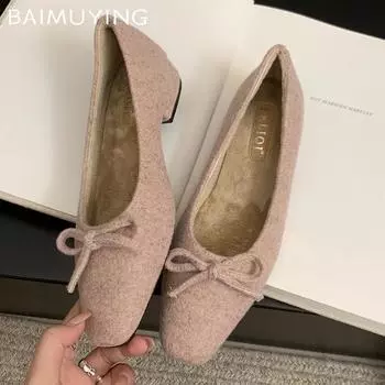 Женские туфли-лоферы с бантом и плоским носком, элегантные туфли на плоской подошве с квадратным носком, тренд 2025 года, дизайнерское зимнее платье Chausssures Femme 35 покинуть белый