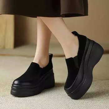 Женские туфли-лоферы с леопардовым принтом на платформе, замшевые туфли на плоской подошве, женские кроссовки 2025 года, модные повседневные зимние новые туфли Мэри Джейн Zapatillas 35 чёрный