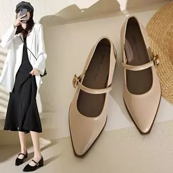 Женские туфли-лоферы с острым носком, черные, коричневые, белые, повседневные туфли-мюли с пряжкой на ремне, туфли-лодочки на низком плоском каблуке для вечеринок 35