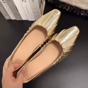 Женские туфли-лоферы с острым носком, новые поступления, золотисто-серебряные, на низком плоском каблуке, слипоны, женские размеры 35 золотой