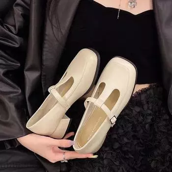 Женские туфли-лоферы в стиле ретро на низком толстом каблуке с круглым носком, черные туфли-лодочки, женская обувь весна-осень из искусственной кожи для девочек, туфли Мэри Джейн 35 чёрный