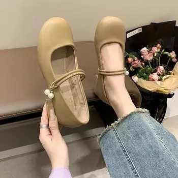 Женские туфли-лоферы в винтажном стиле на пуговицах с квадратным носком, повседневные туфли Мэри Джейн с леопардовым принтом, удобные туфли-лоферы 2024 года, балетки 35 бежевый