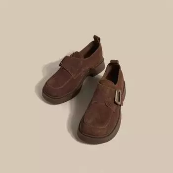 Женские туфли-лоферы весна-осень повседневные туфли на толстом среднем каблуке женские туфли Мэри Джейн из матовой кожи на платформе ретро-туфли с пряжкой на ремне 35 хаки