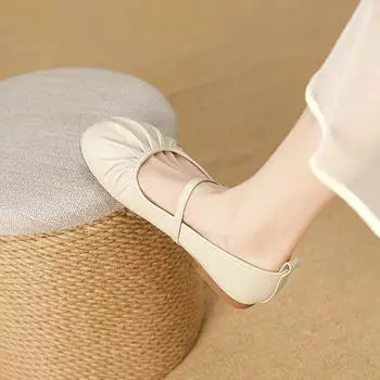 Женские туфли Мэри Джейн 2024 года, новая коллекция весна-лето, французские туфли из мягкой кожи в стиле бабушки, туфли-рулетики, темпераментные туфли Doudou single 35 абрикосовый