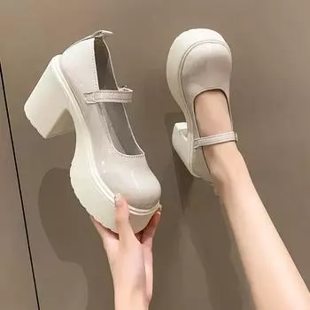 Женские туфли Мэри Джейн 2024 года, высококачественные кожаные туфли для женщин, круглый носок, неглубокая пряжка, женские туфли, сандалии Q12 35