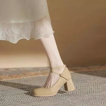 Женские туфли Мэри Джейн 2024 Толстый каблук Женские туфли на высоком каблуке Трендовые Удобные Женские туфли Высота 6 см 34(22cm)