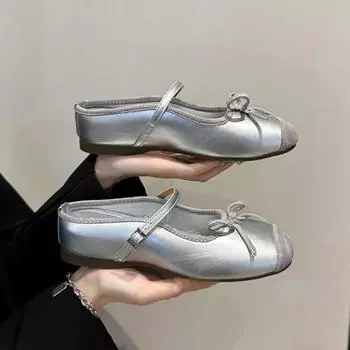 Женские туфли Мэри Джейн 2024 Весна Новые элегантные повседневные туфли на плоской подошве с квадратным носком и мягкой подошвой 35 серебряный
