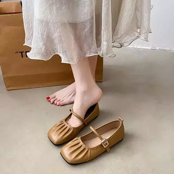 Женские туфли Мэри Джейн. Балетки без шнуровки с квадратным закрытым носком. Повседневные туфли Мэри Джейн из искусственной кожи на плоской подошве с регулируемым ремешком на щиколотке. Женские нарядные туфли на плоской подошве. 35