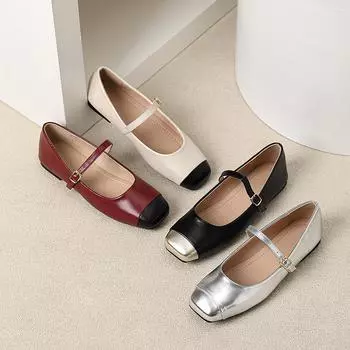 Женские туфли Мэри Джейн Балетные туфли на плоской подошве Туфли на плоской подошве с квадратным носком Легкие женские прогулочные туфли с ремешком на щиколотке Рабочая обувь Удобные модельные туфли без шнуровки 35 чёрный