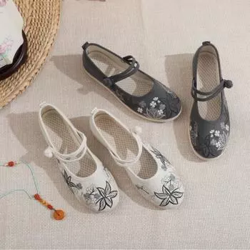 Женские туфли Мэри Джейн без застежек, удобные балетки на плоской подошве, повседневные туфли для ходьбы с ремешком на щиколотке, вышитые рабочие туфли на плоской подошве для женщин, модельная обувь 35 бежевый