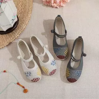 Женские туфли Мэри Джейн без застежек, удобные балетки на плоской подошве, повседневные туфли для ходьбы с ремешком на щиколотке, вышитые рабочие туфли на плоской подошве для женщин, модельная обувь 35 бежевый