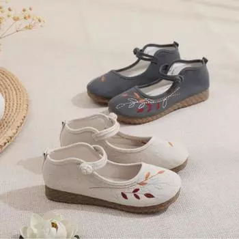 Женские туфли Мэри Джейн без застежек, удобные балетки на плоской подошве, повседневные туфли для ходьбы с ремешком на щиколотке, вышитые рабочие туфли на плоской подошве для женщин, модельная обувь 35 бежевый