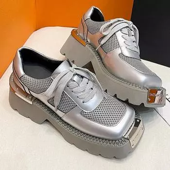 Женские туфли Мэри Джейн из искусственной кожи на шнуровке, нескользящие женские кроссовки на толстом каблуке, модные женские туфли на платформе с металлическим декором 35