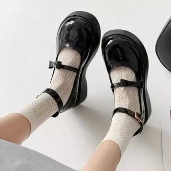 Женские туфли Мэри Джейн из кожи Маленькие туфли 2024 Весна Лето Новая мода Повседневная ретро толстая подошва Увеличивающие женские высокие каблуки 35 чёрный