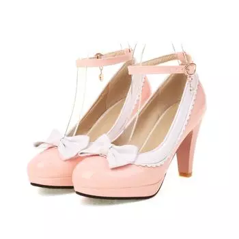 Женские туфли Мэри Джейн из лакированной кожи на высоком каблуке и платформе с милым бантом в стиле Лолита, вечерние туфли-лодочки для офиса и офиса 33 чёрный