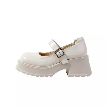 Женские туфли Мэри Джейн из натуральной мягкой кожи на толстой подошве, кожаные туфли на высоком каблуке во французском стиле, небольшая кожаная обувь, увеличивающая рост 35 белый