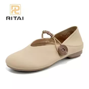 Женские туфли Мэри Джейн из натуральной кожи с круглым носком и пряжкой на плоской подошве, модная повседневная обувь в стиле ретро 35 бежевый