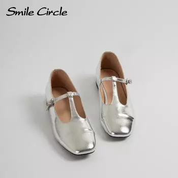 Женские туфли Мэри Джейн из натуральной кожи с квадратным носком и пряжкой на плоской подошве. Удобная модная повседневная обувь. 35