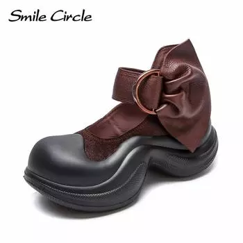 Женские туфли Мэри Джейн из натуральной кожи с пряжкой, увеличивающие рост, на толстой подошве, модные повседневные сандалии 34 коричневый