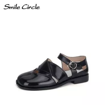 Женские туфли Мэри Джейн из натуральной кожи с круглым носком и пряжкой, удобные повседневные туфли 35 чёрный