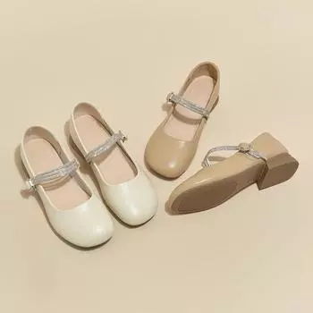 Женские туфли Мэри Джейн из овчины со стразами 2025 года: Мягкая подошва из натуральной кожи, один ремешок, дизайн Fairy 39 грязно-белый