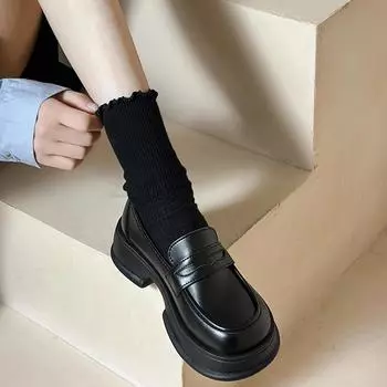 Женские туфли Мэри Джейн, кожаные мокасины на толстой подошве, весна/лето, новые британские туфли-лодочки из кожи, туфли-лодочки без застежек 35