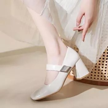 Женские туфли Мэри Джейн, лето 2024 г., новые лакированные туфли с квадратным носком, на высоком каблуке для банкета и свадьбы, женские босоножки 3.5