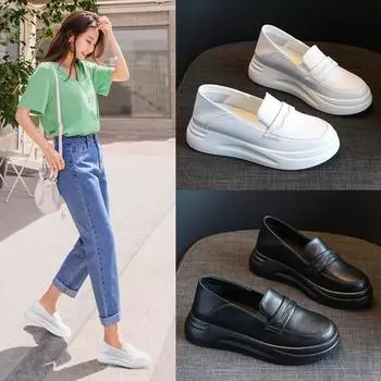 Женские туфли Мэри Джейн Маленькие кожаные туфли Кожаные мокасины 33 белый