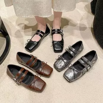 Женские туфли Мэри Джейн Модные туфли с квадратным носком Женские удобные балетки с мягкой подошвой Женские удобные балетки 35 серебряный