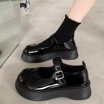 Женские туфли Мэри Джейн на массивной платформе, женские туфли-лодочки из лакированной кожи с кружевным ремешком на щиколотке, осень 2024, черные туфли Лолиты 36