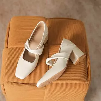 Женские туфли Мэри Джейн на массивном блочном каблуке с закрытым носком, квадратный носок, туфли-лодочки для свадебной вечеринки, туфли Мэри Джейн на низком каблуке с ремешком на щиколотке 36 чёрный