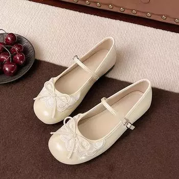 Женские туфли Мэри Джейн на мягкой подошве, на толстом каблуке, весна 2025, с мелким вырезом, универсальные, вечерний бриз с юбкой, туфли бабушки 35 бежевый