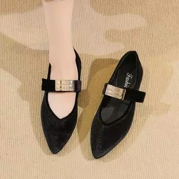 Женские туфли Мэри Джейн на плоской подошве весна-осень в стиле ретро для женщин, роскошные трендовые туфли с острым носком, повседневные элегантные мокасины Zapatos De Mujer 35 чёрный