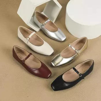 Женские туфли Мэри Джейн на плоской подошве, повседневные балетки с квадратным носком, прогулочные туфли с ремешком на щиколотке, нарядные, удобные, из искусственной кожи, для работы и свадьбы, для женщин 35 чёрный