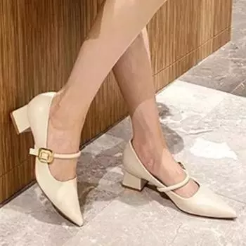 Женские туфли Мэри Джейн на среднем каблуке с острым носком, женские осенние туфли в стиле ретро с неглубоким носком, женские модные элегантные туфли-лодочки на квадратном каблуке 2024 года 35 чёрный