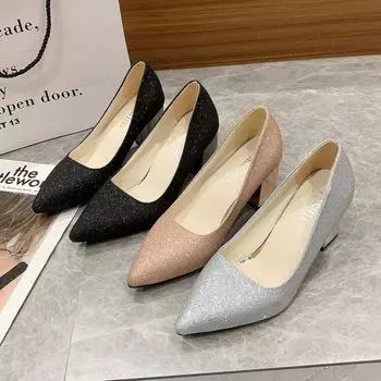 Женские туфли Мэри Джейн на среднем каблуке 2024 года, летние, во французском стиле, с пустым задником, с толстым каблуком и квадратным носком, женские туфли на высоком каблуке 35 чёрный