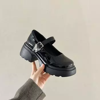 Женские туфли Мэри Джейн на толстой подошве, весна 2024, новые универсальные туфли в стиле колледжа с пряжкой-бабочкой для женщин 35