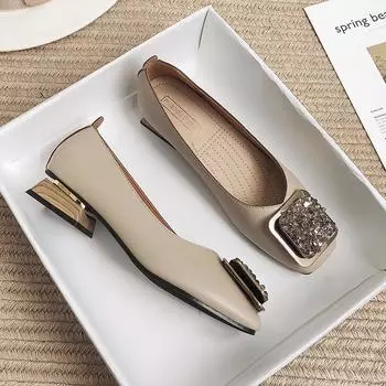 Женские туфли Мэри Джейн на толстом каблуке, размер 35–43, вечерние модельные туфли с пряжкой со стразами 35 хаки