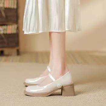 Женские туфли Мэри Джейн на толстом каблуке, нарядные туфли с ремешком на щиколотке, повседневные туфли на блочном каблуке с круглым носком, туфли Мэри Джейн для свадьбы, офиса, вечеринки, для женщин 34 абрикосовый