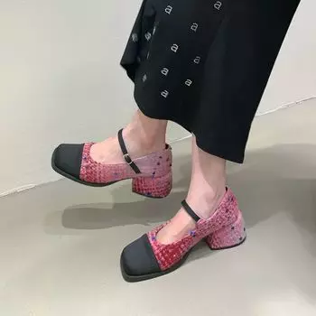 Женские туфли Мэри Джейн на весеннем блочном каблуке, винтажные туфли на среднем каблуке с квадратным носком, французские туфли на каблуке 35 розовый