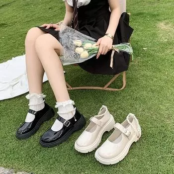 Женские туфли Мэри Джейн на весну и осень, на толстой подошве, бисквитные, маленькие кожаные туфли в японском стиле, в стиле ретро, на толстом каблуке, туфли в британском стиле 42 бежевый