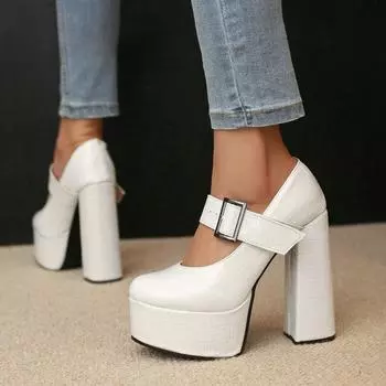 Женские туфли Мэри Джейн на высоком каблуке, женские туфли-лодочки на платформе и массивном каблуке для вечеринок 34 коричневый