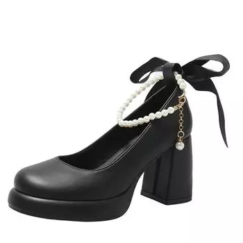 Женские туфли Мэри Джейн на высоком каблуке 2024 года, новые женские туфли на толстой платформе для вечеринок и свадеб, модные туфли с ремешком на щиколотке и высоким каблуком 34