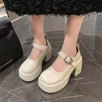 Женские туфли Мэри Джейн на высоком каблуке 2024 года, новые модные туфли на толстой платформе, женские туфли в стиле Лолиты с пряжкой на щиколотке, Zapatos De Mujer 35
