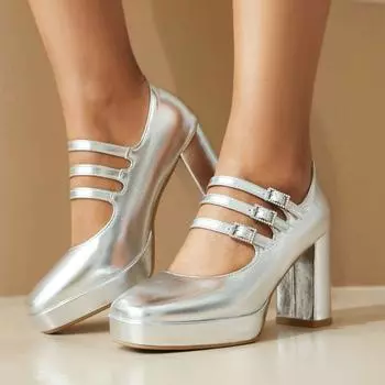 Женские туфли Мэри Джейн на высоком каблуке, женские туфли-лодочки на платформе, туфли с пряжкой 38 золотой